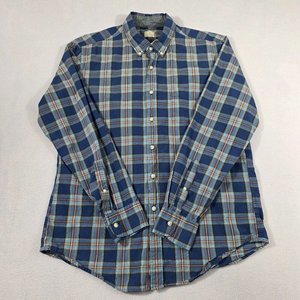 J Crew Shirt Mens L Blue Gray Check Button Down 2-Ply 100% Cotton